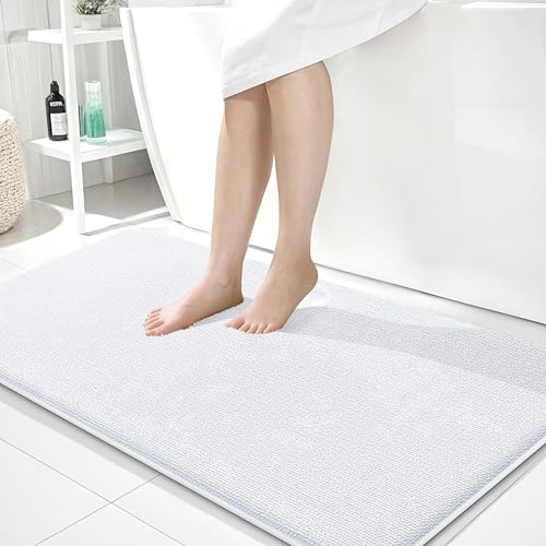 Image of OLANLY Thick Memory Foam Bathroom Runner Rugs 44x24, Extra Soft Absorbent Long Bath Rug, Quick Dry Bath Mats, Non-Slip, Machine Washable Mat for Bathroom, Tub and Shower, Home Decor Accessories, White