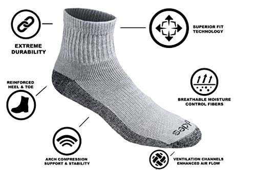 Dickies Men's Dri-Tech Moisture Control Quarter Socks Multipack, Grey (6 Pairs), Shoe Size: 6-12 #TOP4