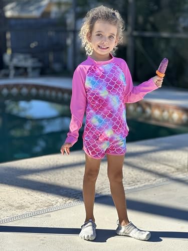 Image of Vogseek Girls Rash Guard Two Pieces Swimsuit Long Sleeve Bathing Suit for 3-10 Years