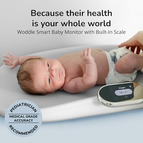 Woddle Baby All-in-One Smart Baby Monitor and Changing Pad, Includes Built in Scale for Weight Monitoring, Embedded Warmer, Night Light, Noise Machine and AI Parent Coach with Touchscreen Tracker