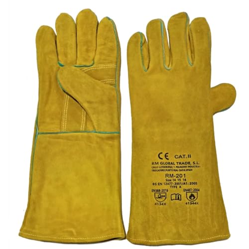 SUMINISTROS PAYNE Guantes Amarillos soldador de Protección Laboral | Guante de Seguridad para Trabajos con Riesgos Mecánicos y Térmicos. Fabricado en Piel Flor Vacuno extra, Color amarillo