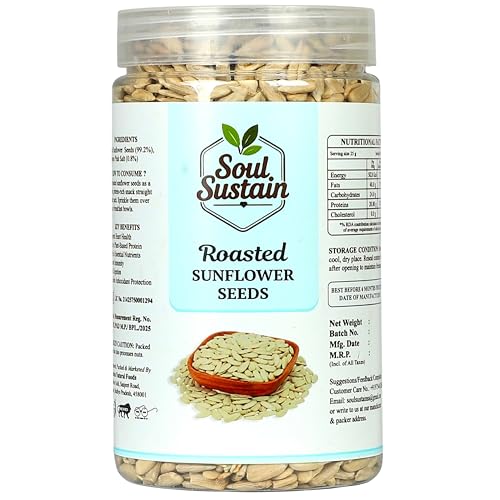 Image of Roasted Sunflower Seeds Snack (420 GM) | Roasted Seeds | Healthy Plant Protein, Fiber & Omega | Gluten Free Vegan Snack for Workout, Travel, School | Sunflower Kernels | Natural Roasted Seeds