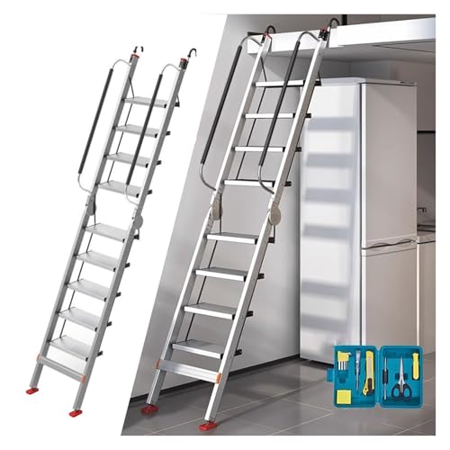 HYLYGFH Escalera de Aluminio para altillo con ángulo Ajustable de 3 Posiciones para techos, Salidas de Emergencia y Escapes de Incendios, 13 peldaños, 3,75 m