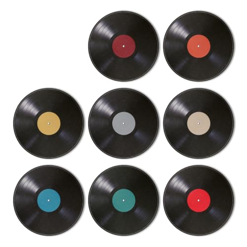 Lotsdonxia 8 Pcs Self-Adhesive Vinyl Record Wall Decor - Party Fake Records Cardboard Art Decoration, Retro Music Album Poster Set For Bedroom, Studio