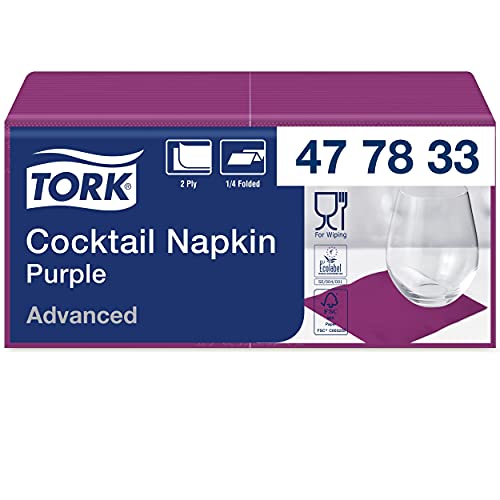 Tork 477833 Cocktailservietten Violett / Cocktail Serviette in Advanced Qualität mit 1/4 Falz / 12 x 200 (2400) Servietten / 23,8 x 24 cm (B x L)