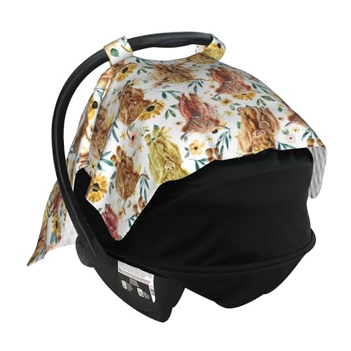 Image of Highland Cow Baby Car Seat Canopy Cover Multi Use Nursing Cover for Newborn Car Seat Canopy Mom Nursing Breastfeeding Covers Newborn Shower Gifts