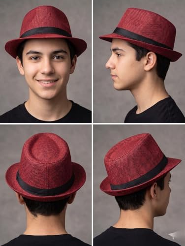 Image of BookMyCostume Red Western Cowboy & Ballroom Style Hat | Fancy Dress Accessory for Dance, Stage Shows & Theme Parties For Adults