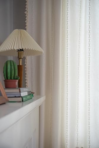  Set di 2 tende beige vintage all\'uncinetto, tende in cotone e lino con nappe, tende oscuranti traslucide, per cucina, soggiorno, camera da letto, larghezza 132 x altezza 214 cm