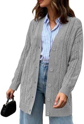 BTFBM Fall Fashion 2025 Chunky Cardigan Sweaters for Women Winter Open Front Cable Knit Button Long Cardigans Outerwear