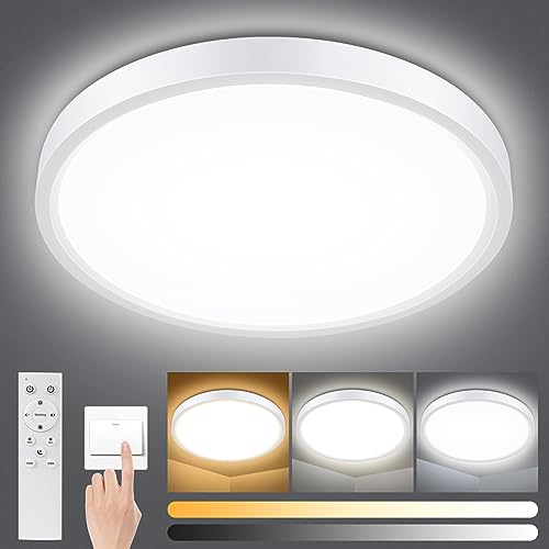 Smanu LED Deckenleuchte Dimmbar mit Fernbedienung, 18W 1500LM,3000K-6000K Einstellbar Flach Deckenlampe Panel Rund für Badezimmer,Schlafzimmer,Wohnzimmer,Küche,Keller, Balkon,Ø22cm,Weiß