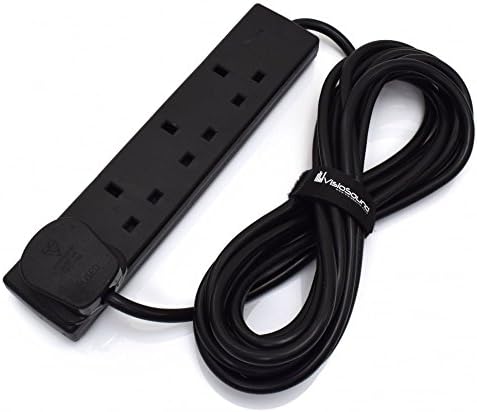 4-Gang Extension Trailing Lead - Black Multi Plug Power Cable - 1m / 2m / 3m / 5m / 10m 2m