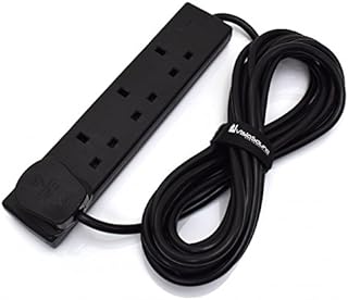 4-Gang Extension Trailing Lead - Black Multi Plug Power Cable - 1m / 2m / 3m / 5m / 10m 2m
