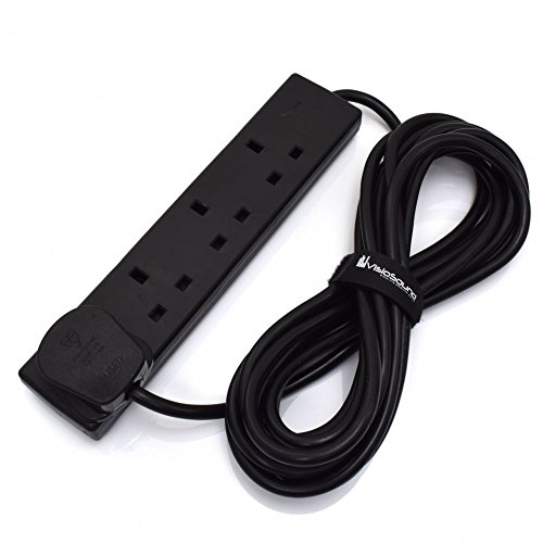 4-Gang Extension Trailing Lead - Black Multi Plug Power Cable - 1m / 2m / 3m / 5m / 10m 5m