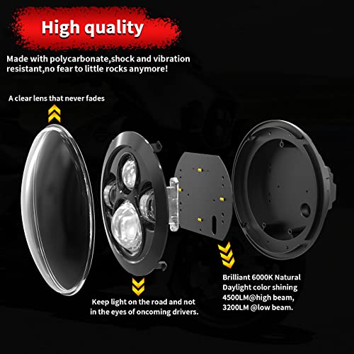 Wisamic Motorcycle 7 Inch Led Headlight, 4.5 Inch Passing Lamps Fog Lights And Mounting Ring, Compatible With Harley Davidson Road King Ultra Classic Electra Street Glide Softail Deluxe Fatboy (Black) #TOP3