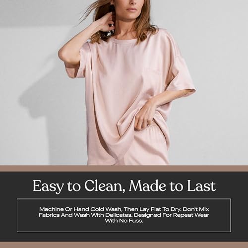 Image of Lunya Washable Silk Tee Pant Set for Women - Oversized Top with Pocket and Pull On Pants