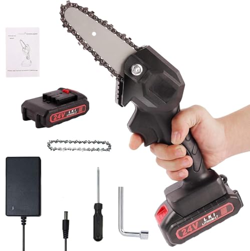 Image of 24V Cordless Mini Chainsaw with Rechargeable Battery, Portable Handheld Electric Chain Saw, One-Hand Wood Cutter for Tree Pruning, Garden Maintenance, Wood Cutting & DIY Projects