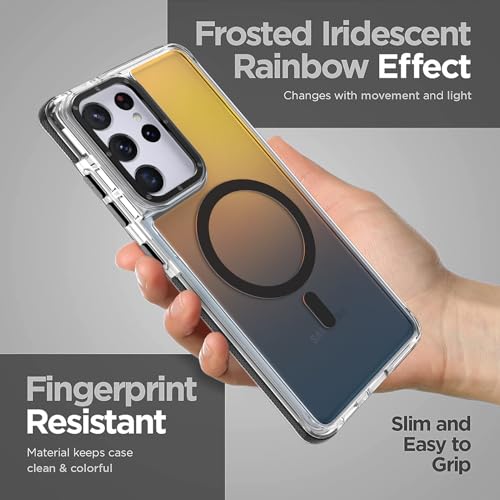 Image of Magnetic Case for Samsung Galaxy S21 Ultra [Compatible with Magsafe] [Cute Fashion Fluorescent Design] [1 Screen Protector] Slim Translucent Matte Case for Galaxy S21 Ultra 6.8 inch, Black