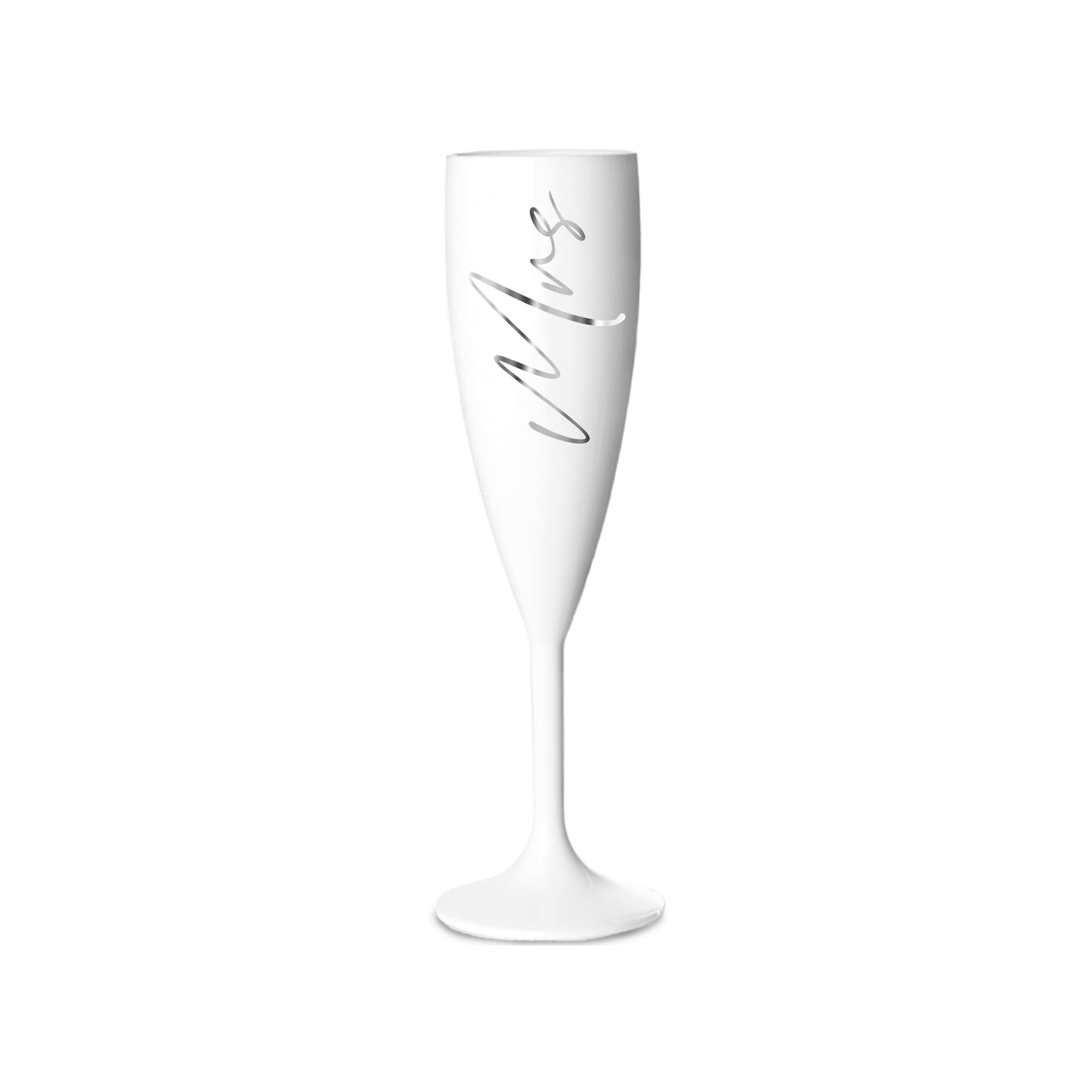 Print Maniacs Champagne Premium White Flute Glass Bride Groom Mr Mrs Wedding Maid Honour Wine Cocktail Prosecco Celebrations Gift (Silver, Mrs)