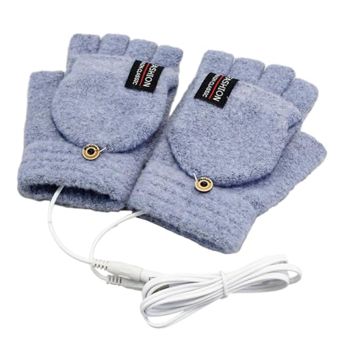 ikasus USB Rechargeable Heated Gloves Fingerless for Women Man Work Touchscreen Gloves for Winter Cold Weather, Blue