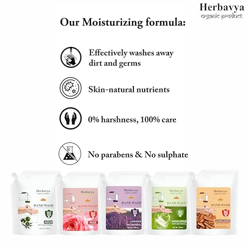 Image of Khadi Herbs Ayurvedic Lemon Hand Wash - Refreshing & Natural Cleanser with Antibacterial Protection | Energizing Citrus Formula, Gentle on Skin - 1000ml. (Refill Pack)