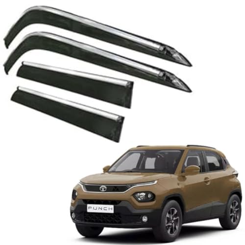 Image of CAR SAAZ Side Door Visors for Punch (2021-2026) (Set of 4Pcs) | Chrome Lined Rain Guards, Polycarbonate, Smoke Finish