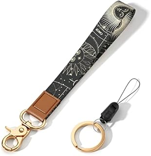 Hsxnam Wrist Lanyard Key Chain, Cute Wristlet Strap Keychain Holder for Women Men Car Keys ID Badges Phone Airpods, Black Sun