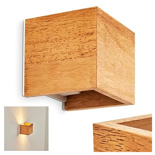HOFSTEIN Wandleuchte Badajoz - Moderne Wandlampe aus Holz/Metall, Natur/Weiß, Verstellbarer Lichteffekt, Up & Down, 1-flammig, G9 Fassung, Wandlampe innen, Lampe Schlafzimmer, Wohnzimmer, Flur