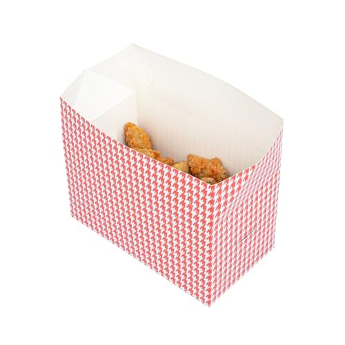 Image of Restaurantware Bio Tek 80 Ounce To Go Boxes 400 Rectangle Take Out Food Containers - Fast Top Closure Disposable Red Houndstooth Paper Carry Out Containers For Burgers Or Fried Chicken