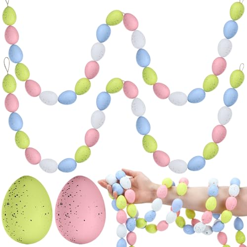 VioraWhite 2 Pcs 5.25ft Easter Speckled Egg Garlands Party Decorations Banners Hanging Pastel Decorative for Bowl Home Favors Supplies