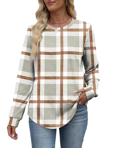 Image of WIHOLL Sweatshirt for Women Crewneck Long Sleeve Shirts Curved Hem Lightweight Sweaters Fall Clothes 2025