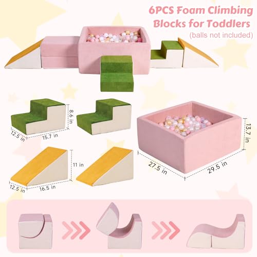 Image of Foam Climbing Toys for Toddlers with Large Ball Pit | Climbing Blocks, Soft Play Climb and Crawl Activity Playset, Toddler Play Crawling Climbing Sliding Indoor(Excluding Balls)