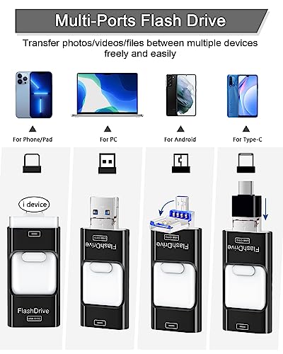 ZARMST USB Stick 256GB, 4 in 1 Flash Drive 3.0 High Speed Photostick - Image 2