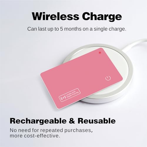 Image of Reyke Wallet Tracker Card, Rechargeable Thin Wallet Finder, Works with Apple Find My (iOS Only), Bluetooth Tracker for Wallet, Luggage Tags, Passports, Laptop, IP68 Waterproof, Pink