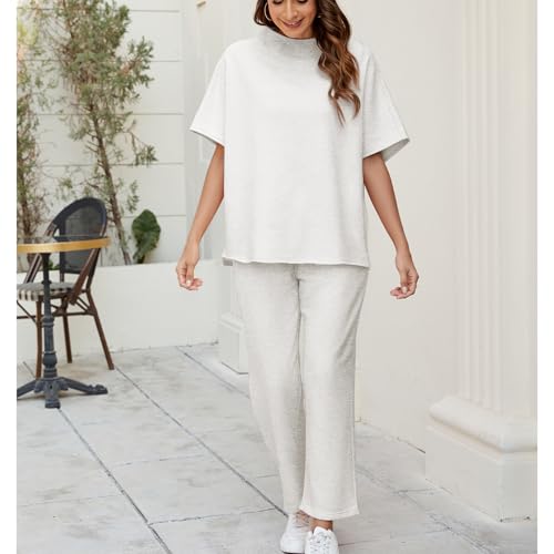 Songling 2 Piece Sets For Women Short Sleeve Pullover Tops and Wide Leg Pants Travel Lounge Matching Set With Pockets4