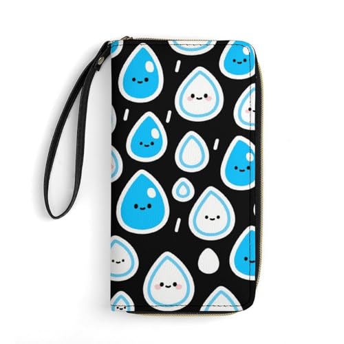 Women's Wallet Long Bifold Women's Clutch Raindrop Pattern Printed Wristlet Wallet 7.8 * 4.1 * 1.4 Inches with Wristlet