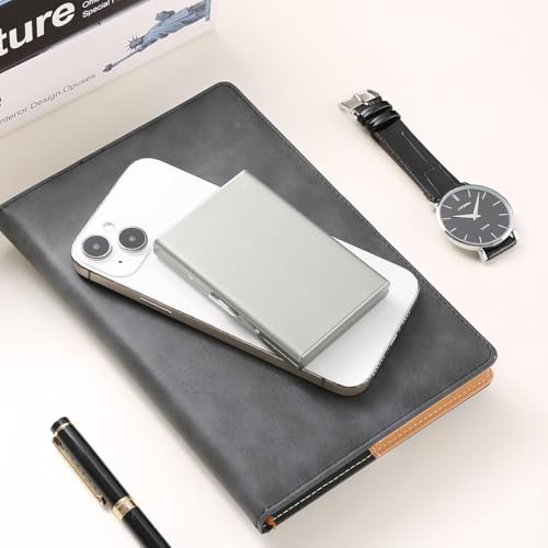 Image of MINI2BUY Metal Card Wallet (Up-to 20 Large Card Slots) RFID Protected Men & Women for Credit | Debit | ATM | business Cards for Corporate Gift - Easy Click Button Closure (9.5 x 6.6 x 1.9 CM) (Silver)