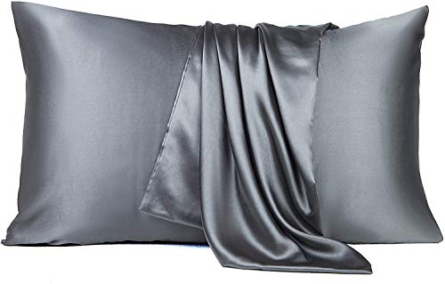 Satin Bed Sheets Twin Sheets, Grey Silk Sheets, 3 - Pieces Soft Bedding Set with 1 Deep Pocket Fitted Sheet,1 Flat Sheet,1 Pillowcase