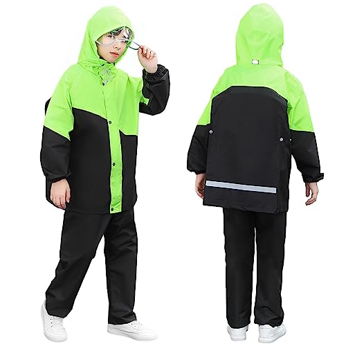 [Formemory] レインコート キッズ 上下セット ポンチョ レインスーツ 子供 女の子 男の子 カッパ子供 ゴム付きの袖 ランドセル対応 透明窓付き 防風 防水ハイネック 通学 子供用 雨具 遠足 梅雨対策 携帯ポーチ付き 雨具
