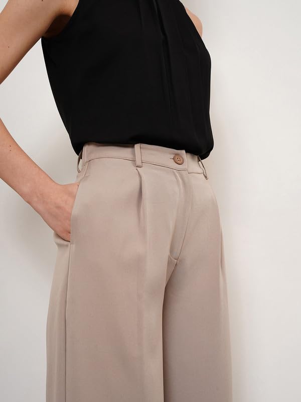 Image of FableStreet Women's Formal Trousers | High-Rise Pleated Wide-Leg Design | Solid Pattern with Plain Weave | Comfortable Office Wear for Business Meetings & Formal Events