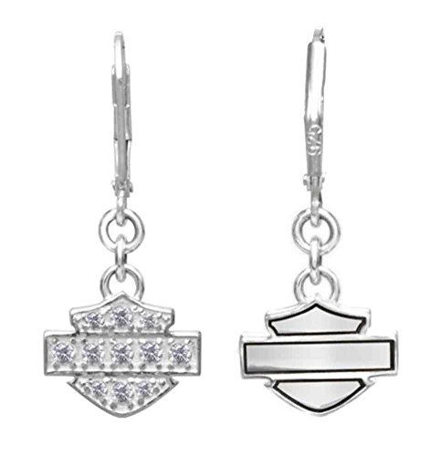 Boucles d'oreilles pendants en argent avec logo strassé Harley-Davidson