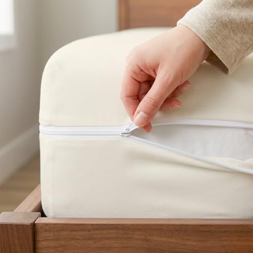 Twin 1 PC Zipper Fitted Sheet, Brushed Premium Quality Microfiber, Soft Shrinkage and Fade Resistant Bottom Sheet fits Upto 16 Inch Deep Pocket, Zipper Mattress Cover, Ivory