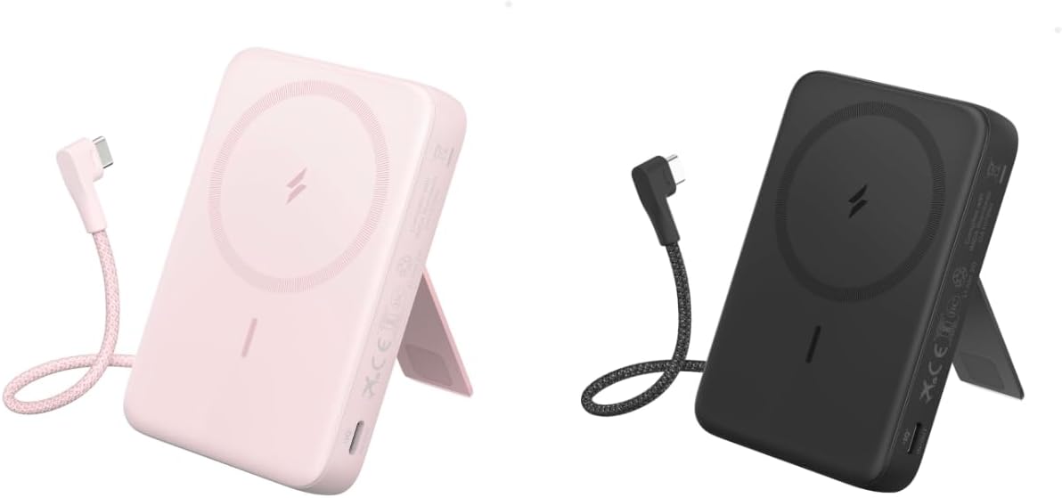 Anker Zolo Magnetic Power Bank, 10,000mAh Wireless Portable Charger with 30W Max Fast Charging, Battery Pack with Built-in USB-C Cable and Adjustable Stand, for iPhone 16/15 Series, AirPods, and More