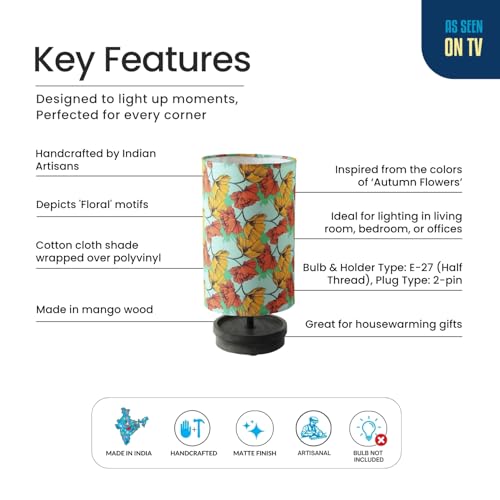 Image of ExclusiveLane 'Autumn Glow' Mango Wooden Table Lamp for Bedroom Living Room Home Decoration & Bedside Lamp Bed Lamps for Side Table Side Lamp for Bed Room (33.8 Cm, Without Bulb, Handcrafted)