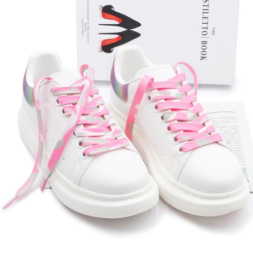 Image of Flat Colorful Shoelaces Gradient Rainbow Shoe Lace Shoestring 2 Pair