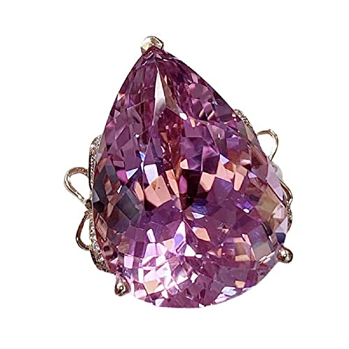 925 Sterling Silver Women's Jewelry Pear Shaped Bow Pink Gemstone Ring Exaggerated Large Pear Shaped Zircon Opening Adjustable 18K Rose Gold Plated Women's Wedding Bridal Ring 659 (adjustable opening)