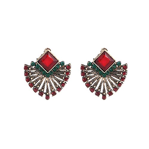 super Blackzone Lovely Girl Daily Makeup Women Vintage Ethnic Style Rhinestone Earrings Fan-Shaped Bohemian Ear Stud Gift