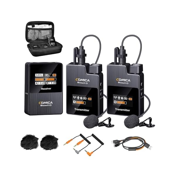 comica Wireless Lavalier Microphone, BoomX-D2 2.4G Compact Wireless Lapel Microphone System with 2 Transmitter and 1 Receiver,Lav Mic for Smartphone Camera Podcast Interview YouTube Facebook Live