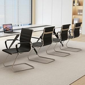 Wahson Office Guest Chairs, 4 Pack Reception Chairs for Waiting Room/Conference Room, with Faux Leather and Sled Base, Set of 4, Black