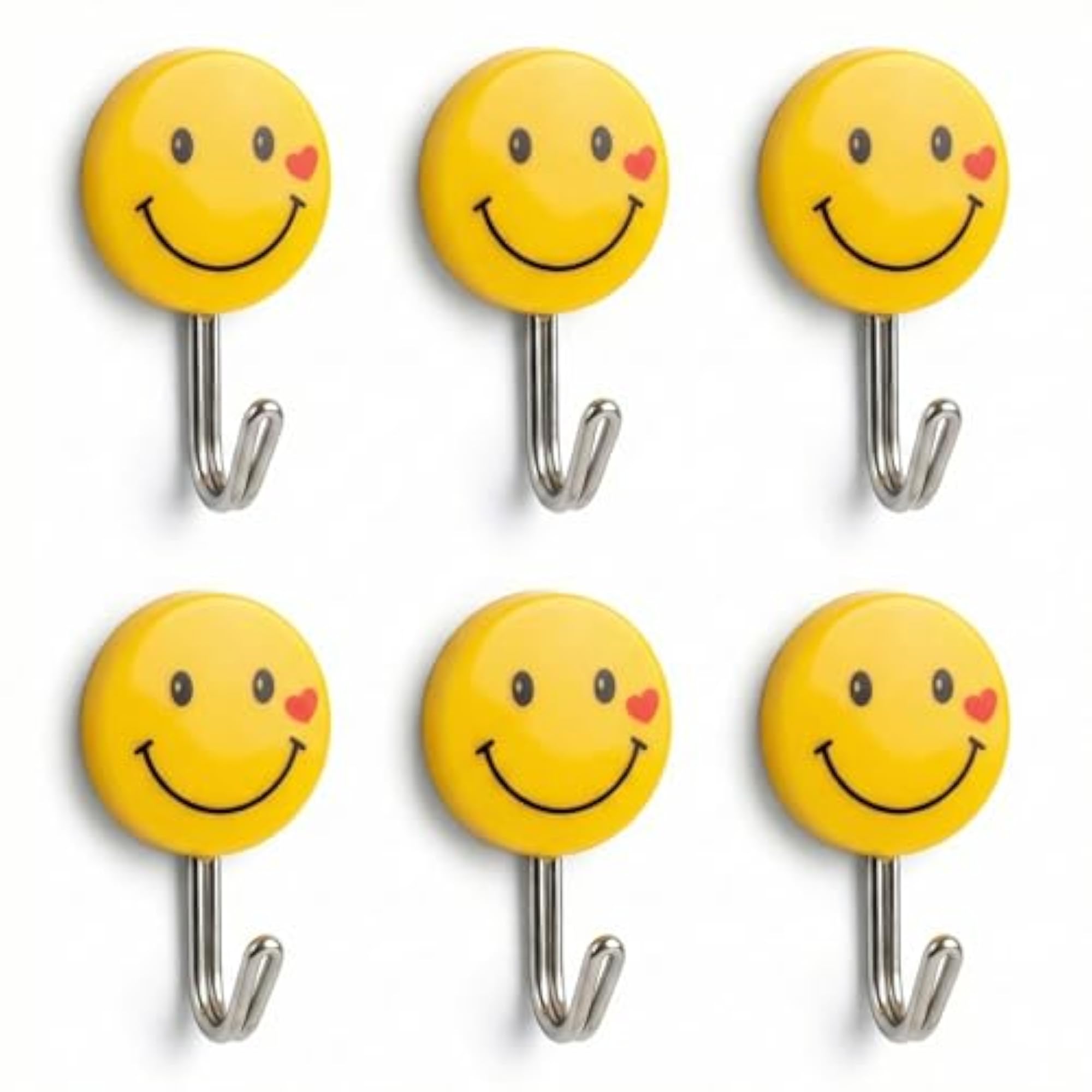 Self Adhesive Smiley Wall Steel Hooks, Pack of 6
