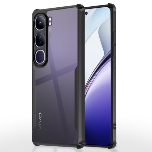 Image of Pikkme Crystal Clear Transparent Back Cover | Ultra Hyrbid | Full Camera Protection | Raised Edge | Bumper Case for Vivo V40 Lite 5G (Black)